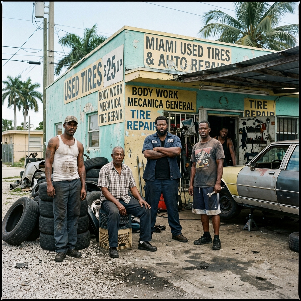 Former athletes gathered outside a Miami body shop